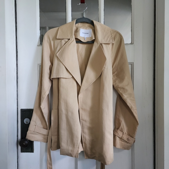 Frame Linen Blend Tan Belted Jacket, Sz XS - Picture 7 of 13